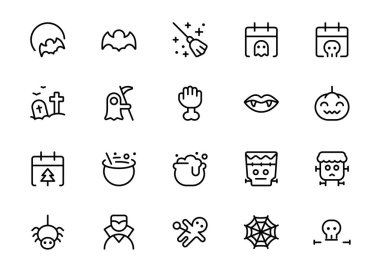 Cadılar Bayramı simgesi, Cadılar Bayramı siluet vektör kümesi dizaynı Düzenlenebilir Vuruş ile. Satır, Katı, Düz Çizgi, ince stil ve Web Sayfası, Mobil Uygulama, UX tasarımı için elverişli.