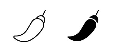 Baharatlı acı biber ikonları. Baharatlı ve acı. Sıcak doğal kırmızı biber sembolleri. Vektör vuruşu illüstrasyonu