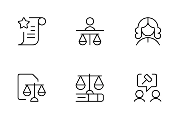 Іконки Юридичних Документів Право Суддя Зображення Лінії Правосуддя Векторна Ілюстрація — стоковий вектор