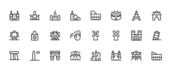Icon Set Representing Global Tourist European Landmarks Travel Destinations Vacations — Stock Vector