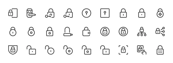 Sicherheitsleitungs Symbole Gesetzt Cyber Sperren Entsperren Passwort Bewachung Schild Symbole — Stockvektor
