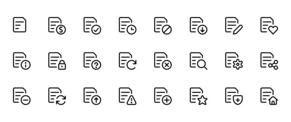 Ligne Document Fichier Ensemble Icônes Doc Papier Collection Symboles Documents — Image vectorielle