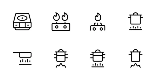 Cooker Stoves Icon Set Included Fire Cooking Flames Hobs Hob — Stock Vector