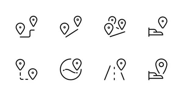 Набір Символів Карти Місця Розташування Піктограма Відображення Лінійний Інсульт Лінія — стоковий вектор