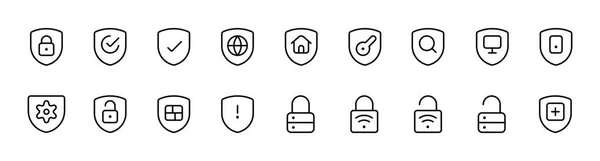 Sicherheitssymbole Gesetzt Cyber Sperren Entsperren Passwort Bewachung Schild Symbole Des — Stockvektor