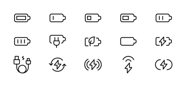 Battery Icons Set Battery Charge Level Indicators Icons Set Discharged — Stock Vector