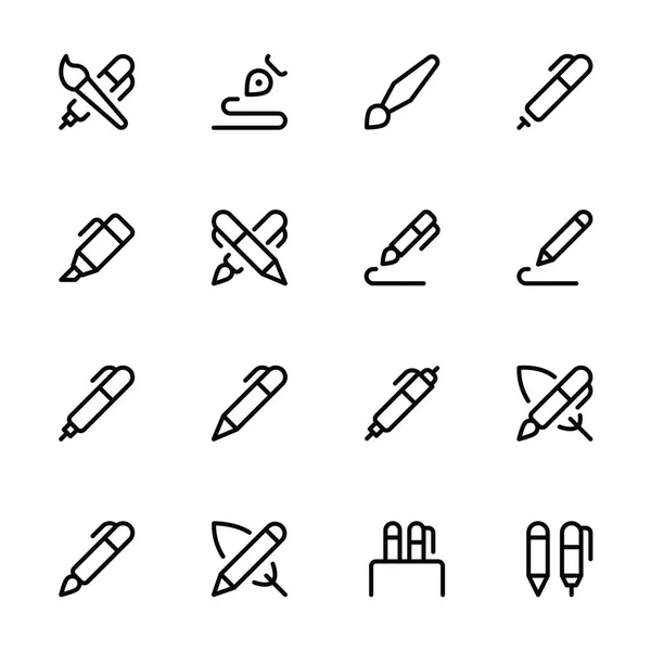 Pen Pencil Related Icons Thin Vector Icon Kit Set Editable — Stock Vector