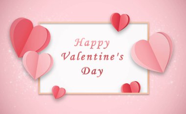 Pembe arka planda kağıt kalpler. Sevgililer Günü, aşk, lüks geçmiş.