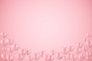 Pembe arka planda kağıt kalpler. Sevgililer Günü, aşk, lüks geçmiş.