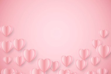 Pembe arka planda kağıt kalpler. Sevgililer Günü, aşk, lüks geçmiş.