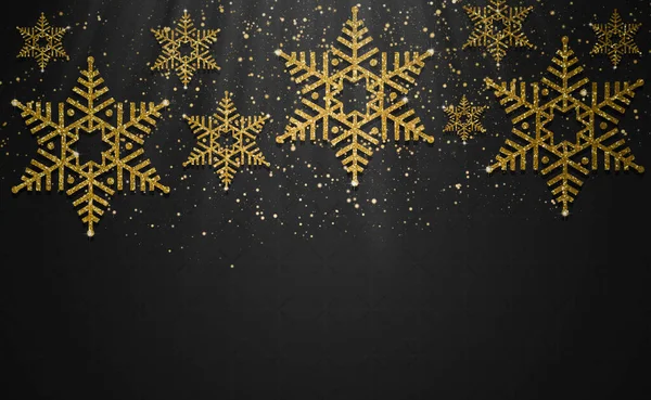 Merry Christmas Happy New Year Gold Glitter Black Background — Stock Photo, Image