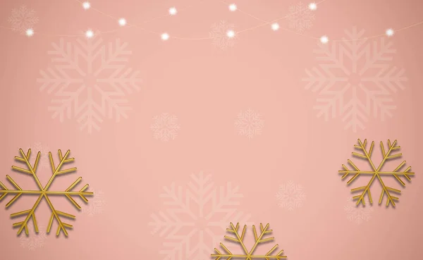 Boldog Karácsonyt Boldog Évet Arany Csillogó Hópihe Rózsaszín Háttér — Stock Fotó