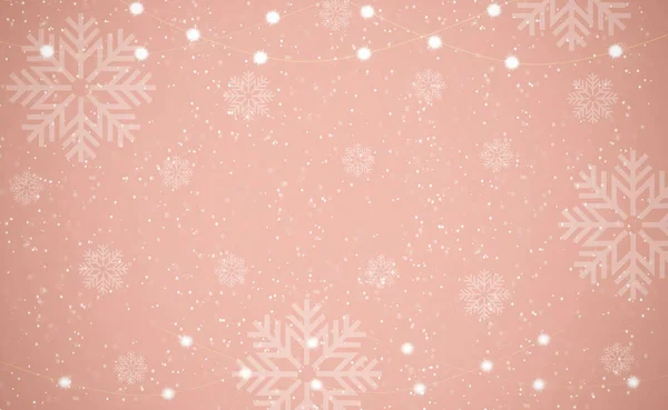 Boldog Karácsonyt Boldog Évet Arany Csillogó Hópihe Rózsaszín Háttér — Stock Fotó