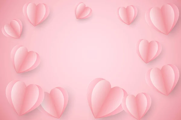 ピンクの背景に紙の心 バレンタインデー愛と贅沢を背景に — ストック写真