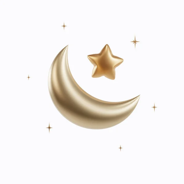 Estrelas Lua Dourada Com Brilho Dourado — Fotografia de Stock