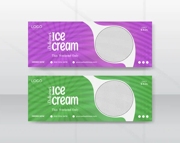 Milkshake Strawberry Ice Cream Food Promotion Web Banner Template Design — Stock Vector