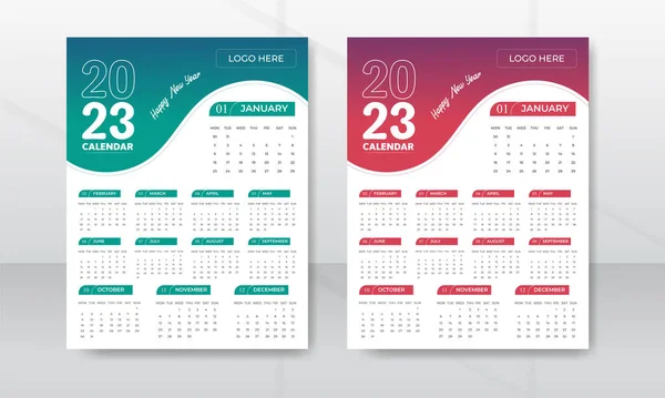 2023 1ページの壁カレンダーデザインテンプレート 12ヶ月ページのカレンダー — ストックベクタ