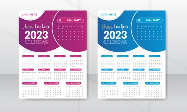 2023 1ページの壁カレンダーデザインテンプレート 12ヶ月ページのカレンダー — ストックベクタ