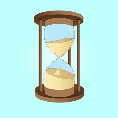 Kum saati. Simge ağacı parlak kum saati, içinde akan kum ile izole edilmiş, zarif zamanlayıcı, saat, vektör illüstrasyonu