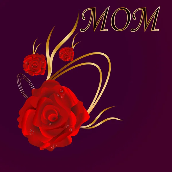 Glückliche Muttertagsgrüße Design Lettering Mom Mit Wunderschönen Rosen Und Gold — Stockvektor