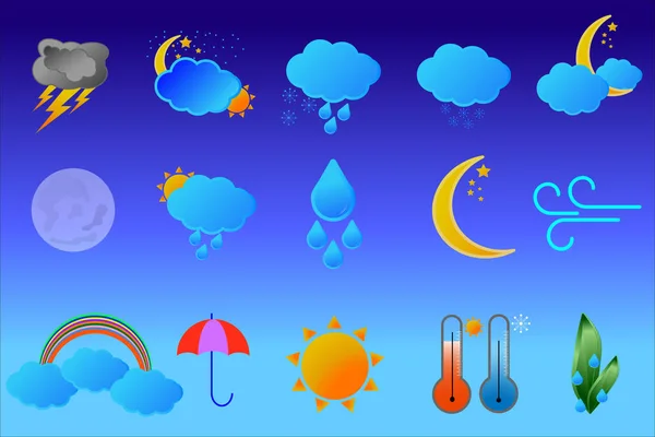 Wettersymbole Packen Farbenfrohe Designelemente Für Wettervorhersagen Perfekt Für Mobile Apps — Stockvektor