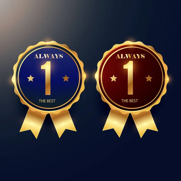  Altın madalya, sadece en iyisi için, kırmızı kurdeleli, birincilik rozetli, vektör illüstrasyonlu.