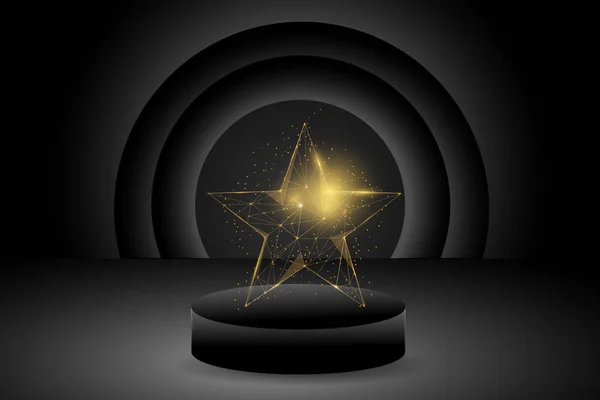 Sebuah Bintang Podium Hitam Dengan Pencahayaan Emas Dan Bokeh Latar - Stok Vektor