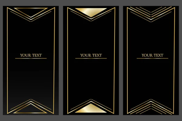 Lüks davetiye kartı geçmişi. Altın zarif geometrik şekil, siyah arkaplanda gradyanı olan altın çizgiler. Büyük açılış, kart, parti davetiyesi, düğün için mükemmel illüstrasyon tasarımı.