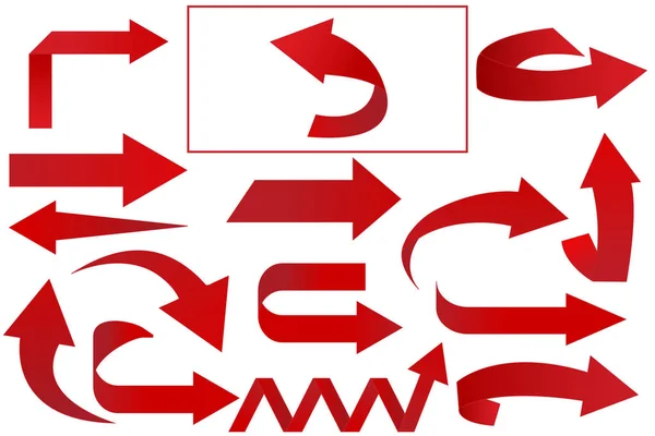 Kolekce Červených Šipek Přechodem Zakřivené Šipky Symboly Izolované Bílém Pozadí — Stockový vektor