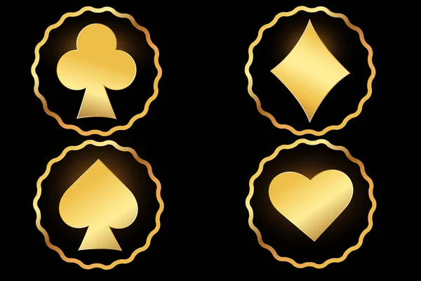 Golden Bermain Cards Golden Setelan Bermain Kartu Permainan Kartu Icon - Stok Vektor