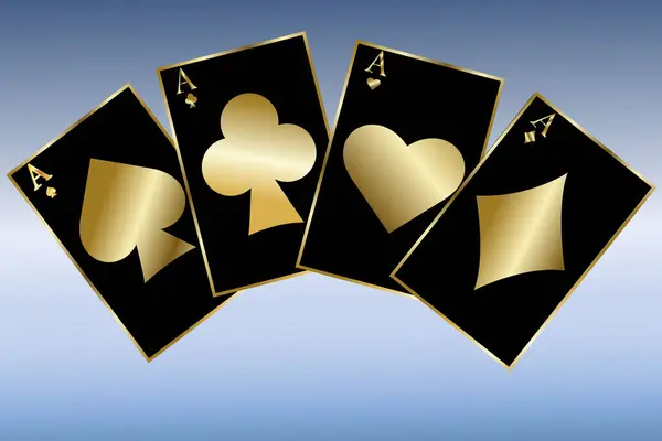 Bermain Kartu Cards Poker Gaya Hitam Dan Emas Berjudi Konsep - Stok Vektor