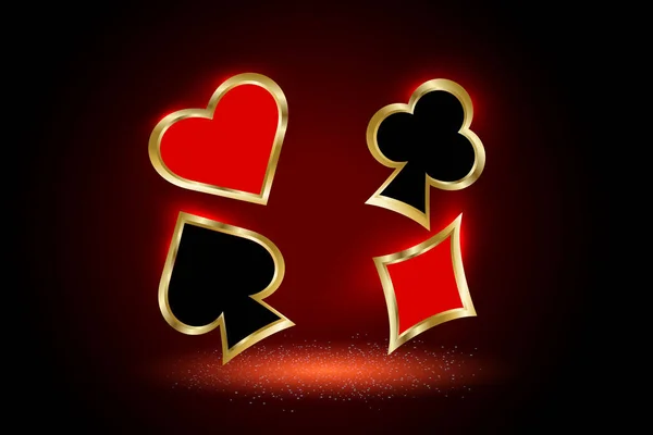 Spille Kort Med Gull Poker Mørk Bakgrunn Med Glans Glitter – stockvektor
