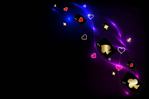 Dark Abstract Background Neon Light Golden Card Symbols Casino Concept Stock Vector
