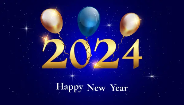 Selamat Tahun Baru 2024 Kartu Ucapan Vektor Ilustrasi Terang Dengan - Stok Vektor