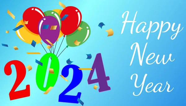 Godt Nyttår 2024 Festlig Bakgrunn Med Vakre Flerfargede Ballonger Konfetti – stockvektor