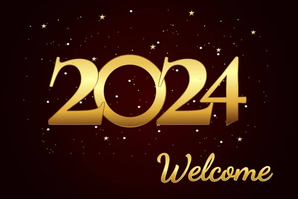 Latar Belakang Tahun Baru Dengan Huruf Welcome 2024 Pada Langit - Stok Vektor