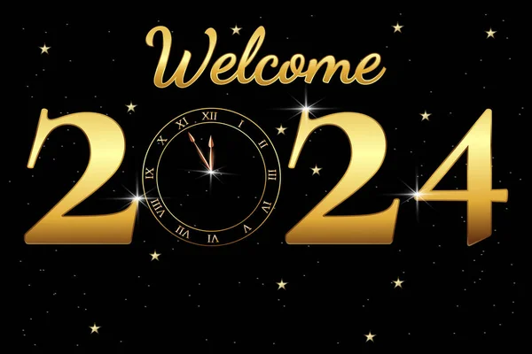 Nuovo Anno 2024 Concetto Sfondo Magico Con Orologio Scritte Benvenuto Illustrazioni Stock Royalty Free