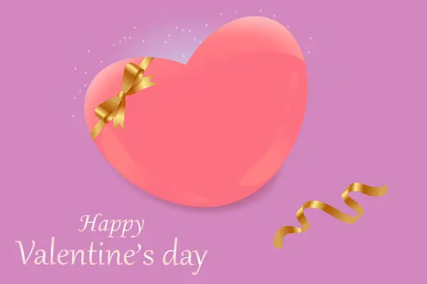 Banner Pink Heart Gold Bow Valentine Day Lilac Background Festive Vector Graphics
