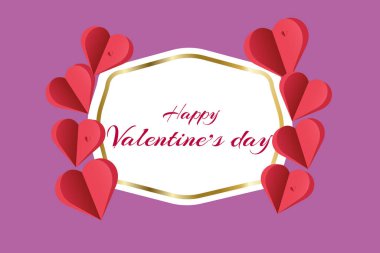 Sevgililer Günü için kırmızı kağıt kalpler ve harflerle çerçeveli romantik bir illüstrasyon. Tatil ve aşk konsepti.