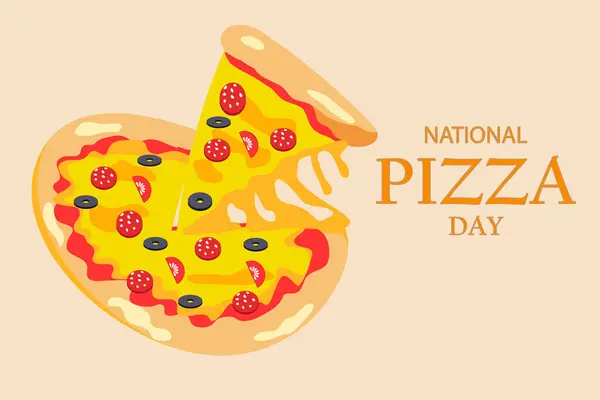 Hari Pizza Nasional Dirayakan Pada Februari Banner Dengan Pizza Besar - Stok Vektor