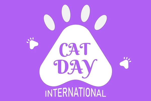 Desain Hari Kucing Internasional Cakar Kucing Putih Dengan Latar Belakang - Stok Vektor