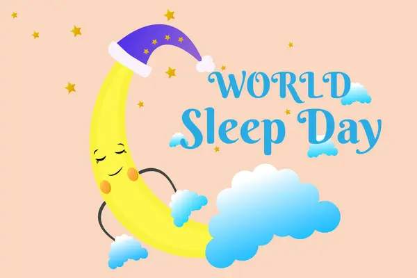 Banner Untuk Hari Tidur Sedunia Dengan Bulan Tidur Awan Ilustrasi - Stok Vektor
