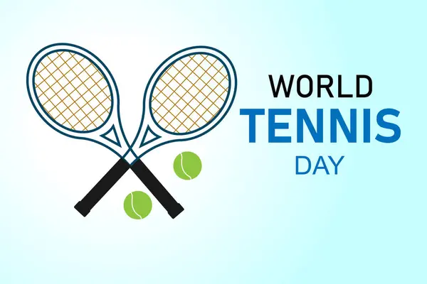 Hari Tenis Sedunia Raket Dan Ilustrasi Bola Spanduk Untuk Gaya - Stok Vektor