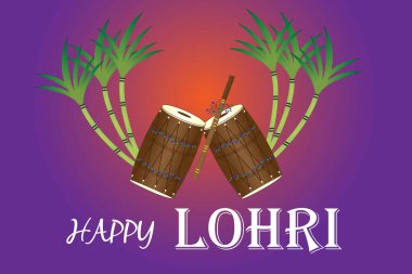 Hindistan, Punjab 'da Lohri festivali. Mutlu Lohri bayramının parlak bir çizimi. Vektör resmi.