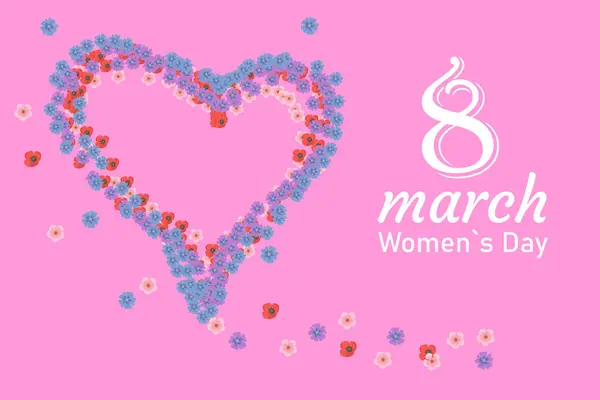 8 Mart için küçük çiçeklerden yapılmış sevimli bir kalp. Mutlu Bahar Tatili tebrik kartı, şablon ya da afiş. Vektör illüstrasyonu.