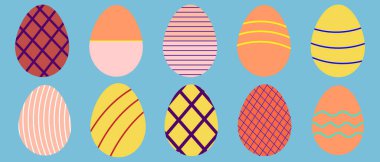 Paskalya yumurtaları. Dekorasyon unsurları olan eski tarz renkler. Vektör illüstrasyonu.