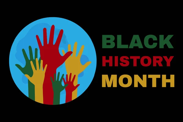 Siyahların Tarihi Ayı. Dünya gezegeninin arka planında, sosyal bir pankart için uygun eller tasviri. Şubat ayında Afro-Amerikan tarihini kutluyoruz. Vektör illüstrasyonu.