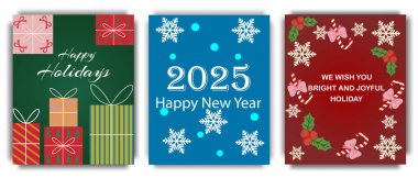 Modern minimalist geometrik tarzda Noel selamlama şablonları. Mutlu Noeller ve mutlu yıllar kartları. Geçmiş için vektör illüstrasyonu, tebrik afişleri, tatil örtüleri.