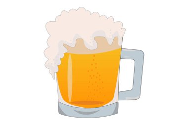 Biralı kupa. Köpüklü bira bardağı. Renkli versiyonu, bir bardak bira. Bar, bar sembolü, bira festivali, logo illüstrasyonu. Vektör grafikleri.