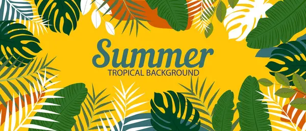 stock vector Tropical banner design. Abstract modern art with tropical exotic plants. Vector illustration suitable for poster, brochure banner or social media background. Tropical party design template.